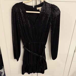 Michael Kors Black Sequin Long Sleeve Dress
